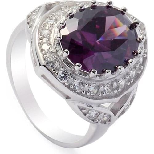 Eulonvan Luxury 925 sterling silver Wedding rings Jewelry & Accessories for women Rock Purple Cubic Zirconia S-3754 size 6 7 8 9