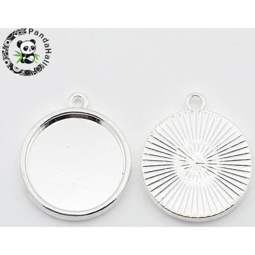 100pcs Alloy Pendant Cabochons Settings for Jewelry Making DIY Findings Silver Color Tray: 20mm 20x3mm Hole: 2.3mm