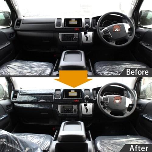 18PCS Black Wood Carbon Fibre Black Gear Instrument Window Cup Air Outlet Decorated Frame For Toyota Hiace 200 2014 15 16 CAA255