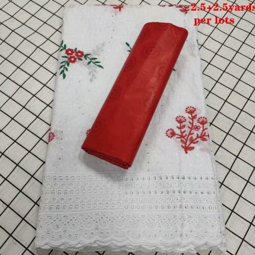 2.5+2.5 Yards African Fabric Embroidery 100% Cotton Swiss Voile In Switzerland With Bazin Riche Women Dress Fabric CP025