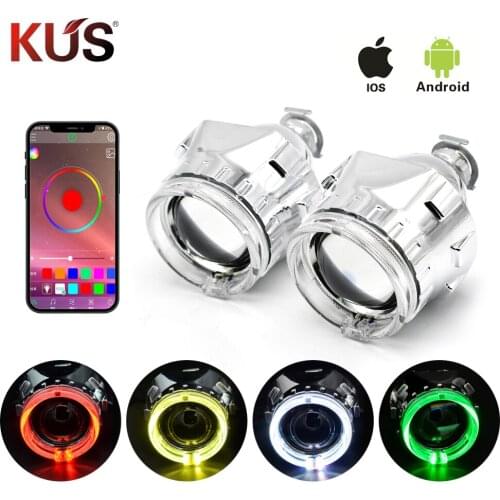 2.5 inch RGB Led Angel Eyes Bi-xenon Projector Lens Driving Light DRL H4 H7 Car Retrofit Styling Use H1 Bulb