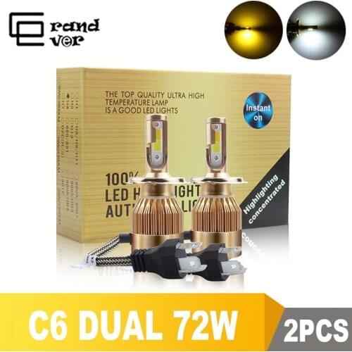 2Pcs/lot LED Headlights Dual Bulbs Gold Conversion Kit Light 72W 8000LM H1 H3 H4 H7 HB3 HB4 9004 9005 Auto C6 COB Car 6000K