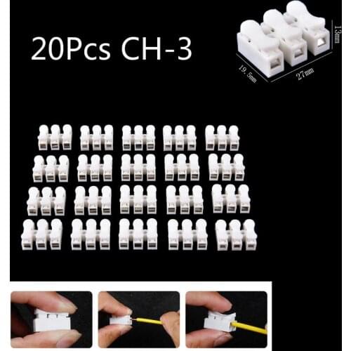 20Pcs Quick Splice Lock Wire Connectors CH-3 3Pins Electrical Cable Terminals 27*19.5*13mm