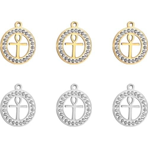 5pcs/Lot Stainless Steel Rhinestone Cross Jewelry DYI Pendant for Necklace or Bracelet Silver and Gold Colors