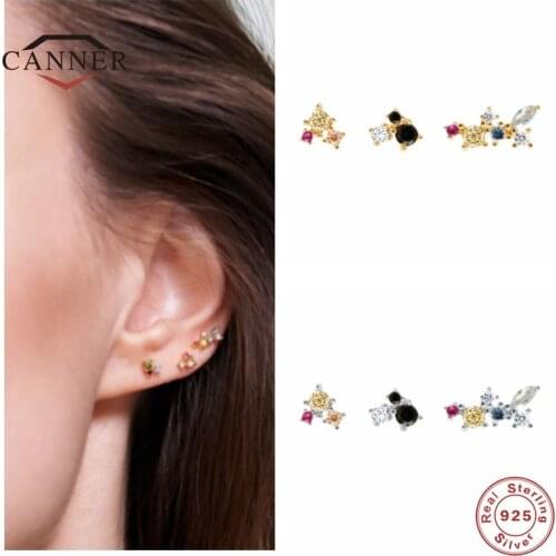 CANNER 3 Pieces Real 925 Sterling Silver Simple Color Mixed Stud Earrings For Women Piercing Earring Earings Jewelry Pendientes