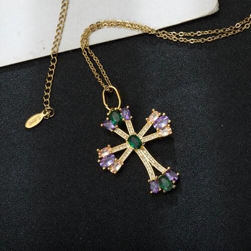 Noble Luxury Crystal Cross Pendant Necklace For Women Stainless Steel Chain Charm women Initial Necklace Wedding jewelry gift