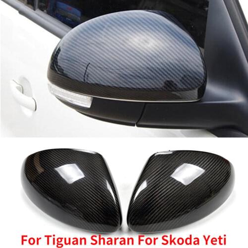 CAPQX 1Pair For Tiguan Sharan For Skoda Yeti Carbon Fiber Outside Rearview Mirror Cover Lid Side Mirror Housing Shell