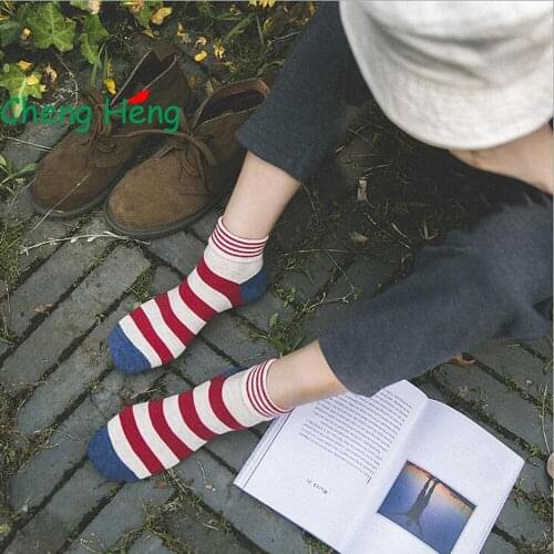 CHENGHENG 10 pairs/bag new hot sale hit color mouth rumbling two wear stripes female cotton socks Sen system low-cut short socks