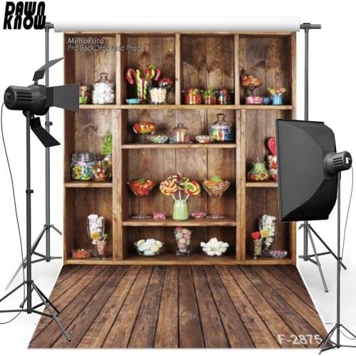 DAWNKNOW Candy Shelf Vinyl Photography Background For Children Party New Fabric Polyester Backdrop For photo studio Props 2875