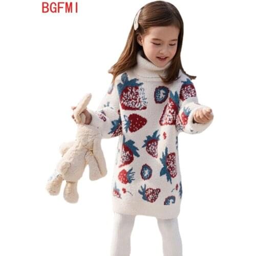 Teenager Girl Spring Turtleneck Strawberry Sweater Mid-length Thick Winter New Fashion Warm Childrens Knitted Bottoming Shirt