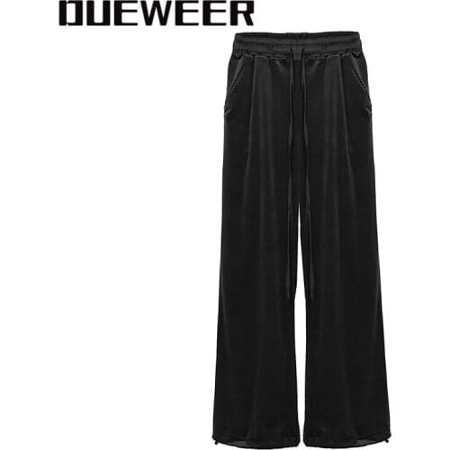 Dueweer Autumn Winter Velour Wide Leg Pants Harajuku Streetwear Men Women Velvet Wide Leg Trousers Loose Casual Velvet Pants