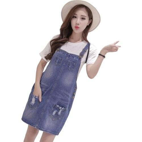 Denim Maternity Bib Overalls Hole Fringe Min Denim Dresses for Pregnant Women Fashion Deep Blue Pregnancy Dresses