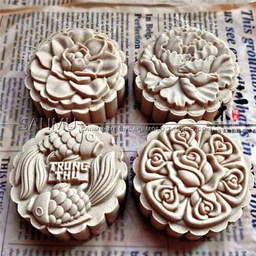 DIY Handmade 2021 New Product Original Three-dimensional Thickened Moon Cake Mold Pisces Hand Press 4 Pieces of 125g Cantonese
