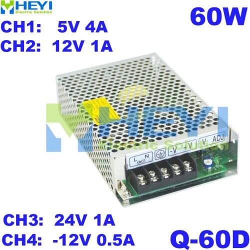 4 switching out power supply 60W 110/220VAC Q-60D AC to DC converter quad switching power supply