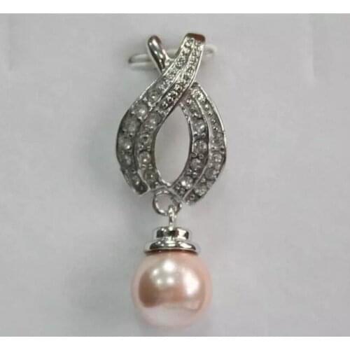 Fashionable zircon silver plated 12 mm pink Malay Jade Necklace Pendant