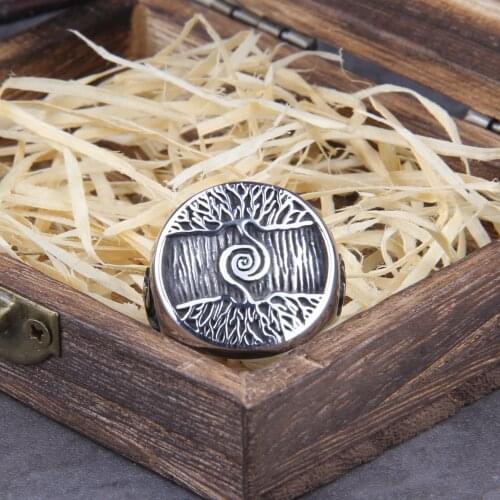 Dropshipping Stainless Steel Tree of Life Signet Ring Classic Men Viking Amulet Rings Nordic Jewelry