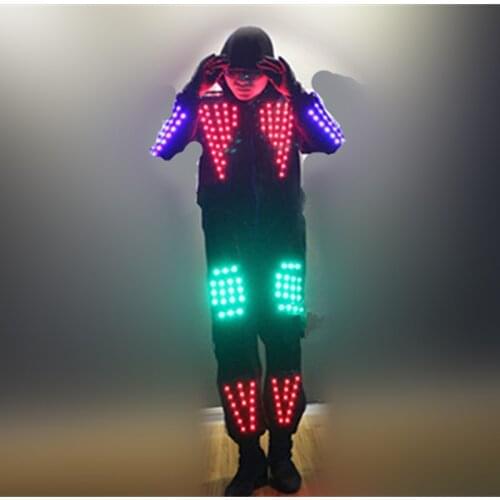 Cool RGB Color LED Growing Suits Robot Costume Men LED Luminous Clothing Dance Wear For Night Clubs Party KTV Supplies