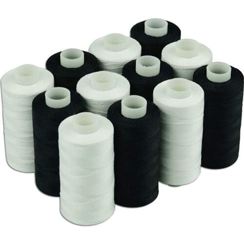 Simthread 12 Cones White Black Mercerized Cotton Sewing Thread Set 50s/3 for Quilting Sewing Piecing etc - 550 Yards Each