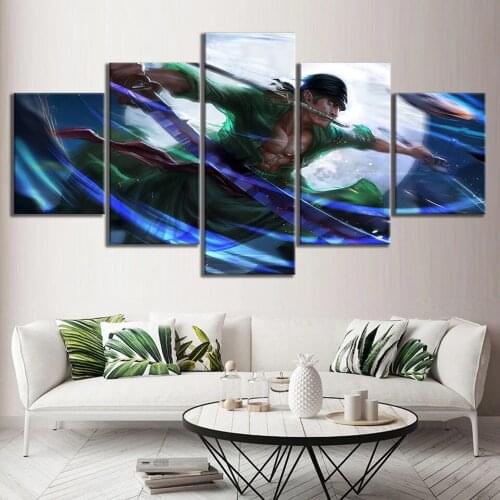 Wall Art Pictures 5 Pieces ONE PIECE Roronoa Zoro Poster Canvas Printed Home Decor Painting Living Room Modular Framework