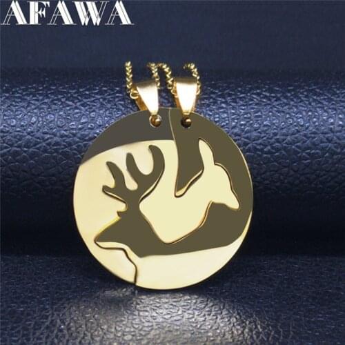 2 pcs Fashion Stainless Steel Couple Necklace for Women Deer Gold Color Necklace Jewelry colares feminino N4119S01