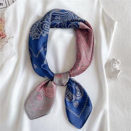 Women Silk Small Square Scarf Fashion Paisley Elegant Neck Kerchief Hairband Female Print HeadScarves Bandana 70cm*70cm 2021 New