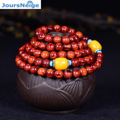JoursNeige Natural Wood Red Sandalwood Willow Bracelets 108 Buddha beads Hand String Men Women Bracelet Jewelry Accessories