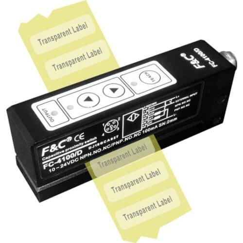 F&C Clear Transparent Forked Sensor, NPN/PNP all in one Capacitive label sensors, paper or any non-metallic label transducer