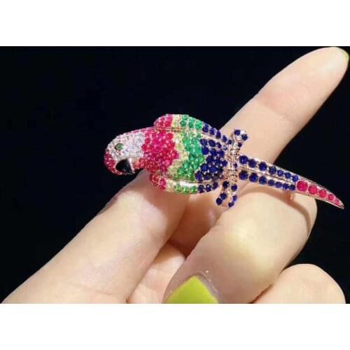 Multi color parrot brooch 925 sterling silver cubic zircon unisex brooh jewelry fine free shipping hot