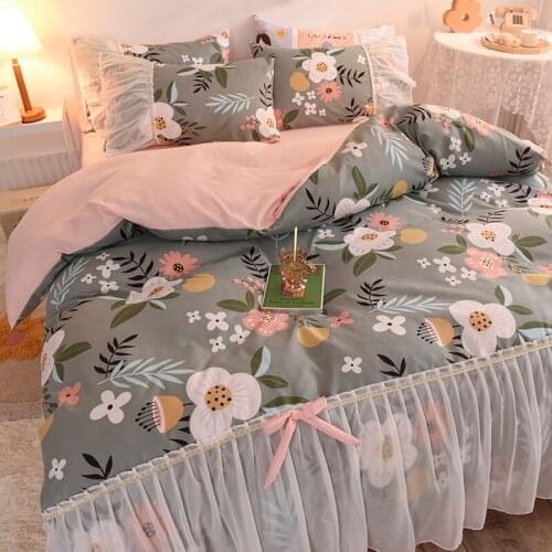 Pink/gray micro velvet soft warmth beautiful chiffon style home textile quilt cover four-piece/three-piece