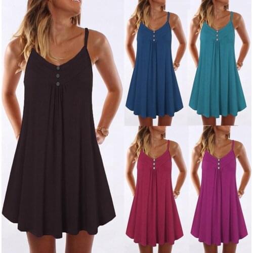 Sexy Women Dress Spaghetti Strap A-line Basic Dresses Sleeveless Loose Casual vintage Dress Vestidos Plus Size Beach Sundress