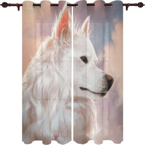 White Wolf Oil Painting Sky Valance Curtains For Living Room Study Youth Bedroom Kitchen Outdoor Windows Custom Cotton Linen