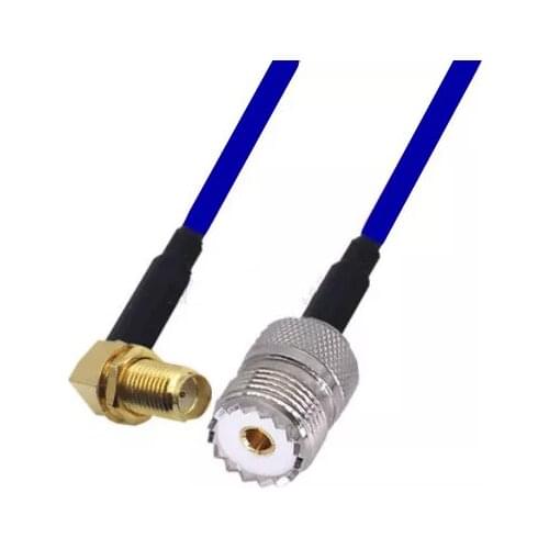 Blue Soft RG142 Double Shielded SMA Female Right Angle to UHF Female Connector RF Coaxial Cable 50ohm