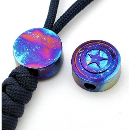 Blue Star Pattern Titanium Alloy Knife Beads Paracord Umbrella Rope Outdoor EDC Bead Accessories