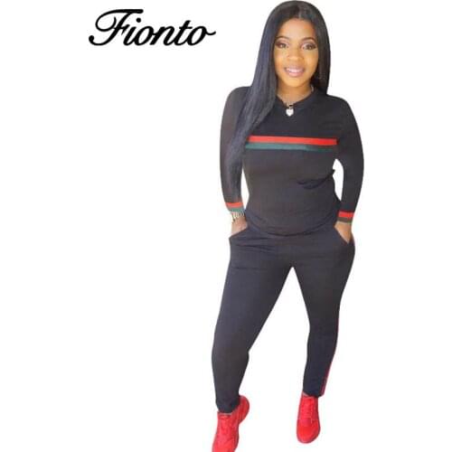 Stripe Tracksuits 2 Set Piece Set Woman Tops Sweatshirt Long Pants Pockets Club Suits Overalls Outfit