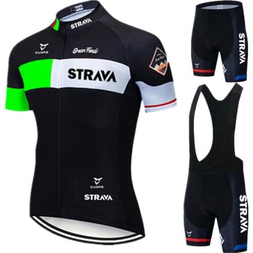 STRAVA Green Cycling Clothing Men 2021 Pro Team Cycling Jersey Sets Short Sleeve Bike Clothes Breathable Bicycle Jersey Suit