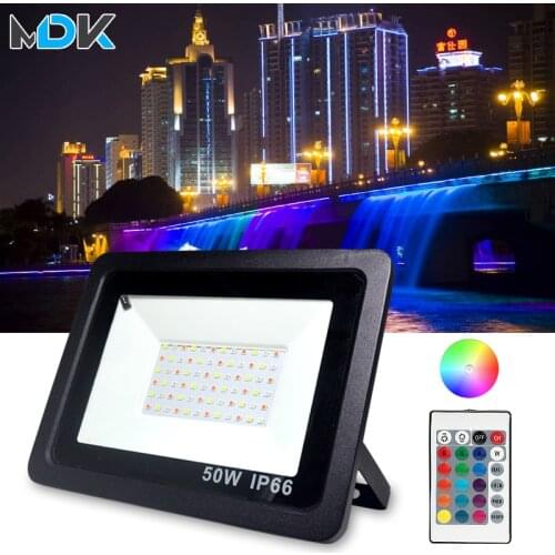 LED Flood Light RGB 30W 50W 100W 220V Remote control colorful Floodlights IP66 outdoor led spotlight