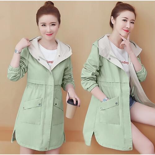 New Women Clothing Hooded Trench Coat Spring Autumn Korean Slim Female Student Windbreaker Large Size Loose Ladies Outerwear W52