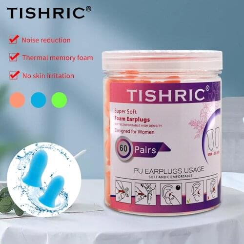 60 Pairs TISHRIC Canned Earplugs Women Only Ear Plugs Against Noise Noise Reduction Rate 35.5db Earplugs For Sleep From Noise
