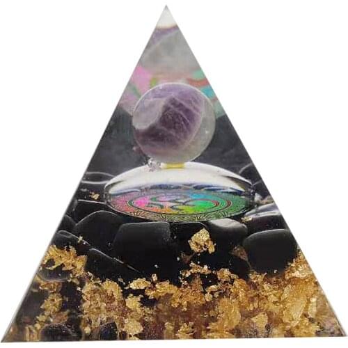 Amethyst Sphere Orgone Pyramid with Obsidian Crystal Energy Orgone Pyramids for Home Office Decor