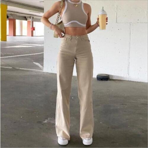 Womens Wide Leg Flare Jeans Solid Color High Waist Loose Denim Pants Spring Autumn Ladies Casual Jean Trousers Streetwear