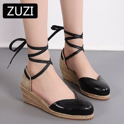 ZUZI Womens Espadrille Ankle Strap Sandals Comfortable Slippers Ladies Womens Casual Shoes Sequin Cloth Flax Hemp Canvas Pumps