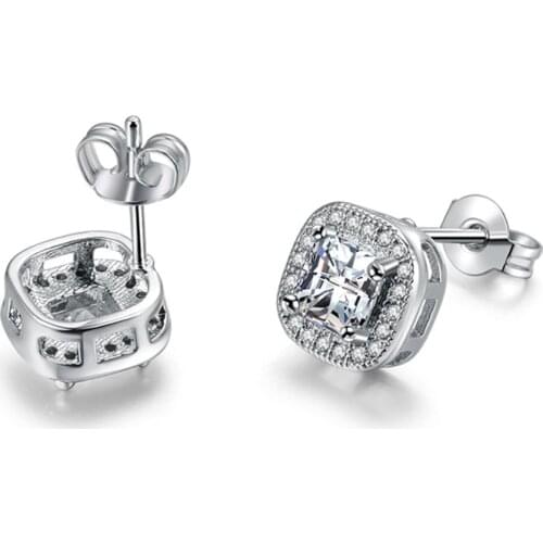 Classic Design Silver Color Princess-cut Big Square Cubic Zirconia Wedding Stud Earrings for Women DFE847
