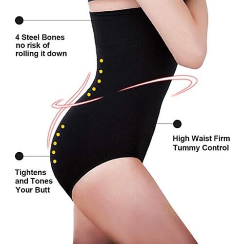 Women High Waist Slimming Tummy Control Panty Body Shaper Panties Black Seamless Waist Shaper Plus Size Shapewear Underwear