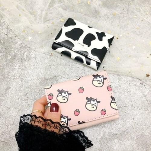 Kawaii Cow Print Wallet Women Cute Porte Feuille Femme 2021 New Cute Short Card Holder Wallet Women Coin Purse Small Wallet