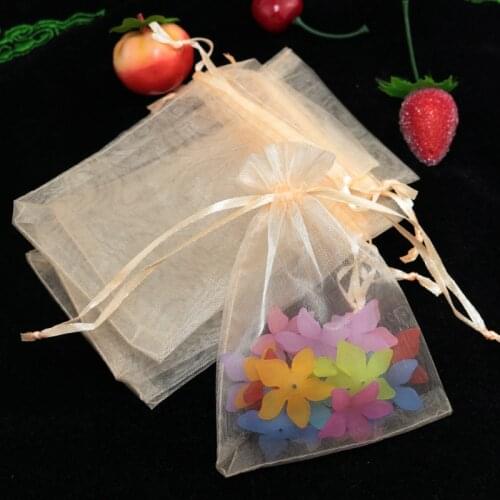 100PCs Champange color Organza Jewelry Gift Present X-mas Pouch Bags Jewelry Bags 5x7cm Jewelry Gift Display Storage