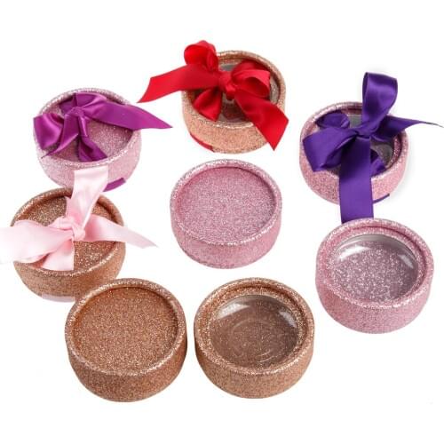 100pcs Wholesale False Eyelashes Packaging Box lash boxes packaging Custom Logo faux Mink lashes strips Glitter Round Empty Case