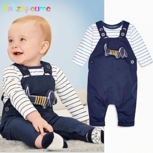 2PCS/3-24Months/Spring Autumn Baby Boys Clothes Korean Fashion Infant Suit Stripe Rompers+Cute Pants Newborn Clothing Set BC1126