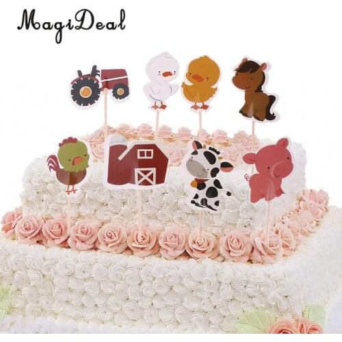 24/set Cute Farm Themed Cake Topper Animal Cupcake Picks Kids Party Decoration