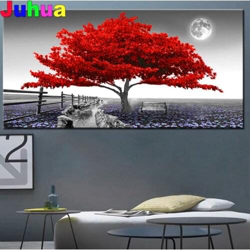 5d Diamond embroidery Sale Abstract Moon Red Tree diamond Painting cross stitch Plant Mosaic rhinestone Of Picture Wall Art
