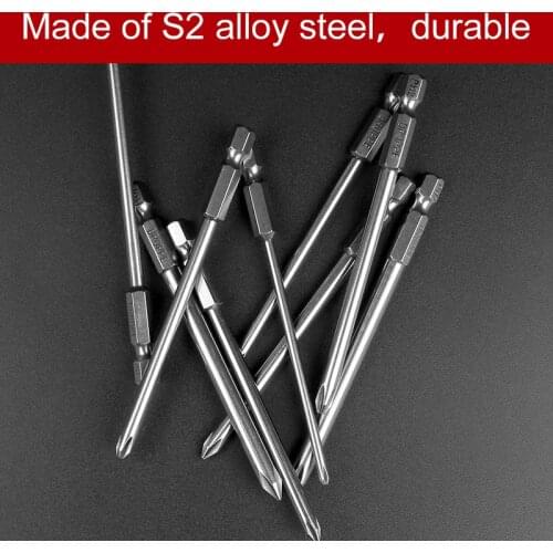 9pcs S2 Alloy Steel 100mm Long Magnetic Long Hex Cross Head Screwdriver Bits Electric Screwdriver Set Shank 1/4 Inch